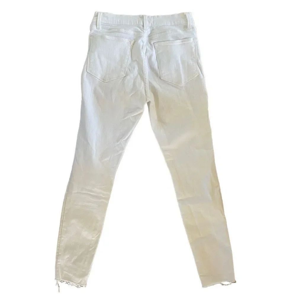 FRAME Le High Skinny White Denim Jeans Ankle W/ Raw Hem Women’s 28 X 28